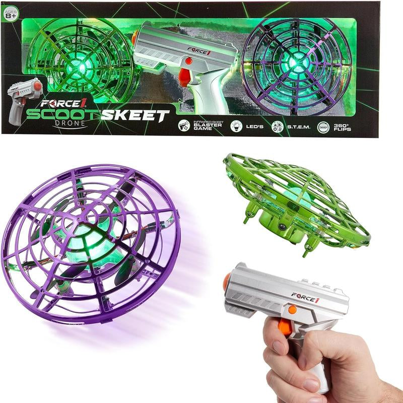 Force1 Scoot Skeet Drone Electronic Shooting Game for Kids and Adults - Drones + Blaster Set - LED Stunt Drone, Indoor Mini Drone Kids Flying Toys