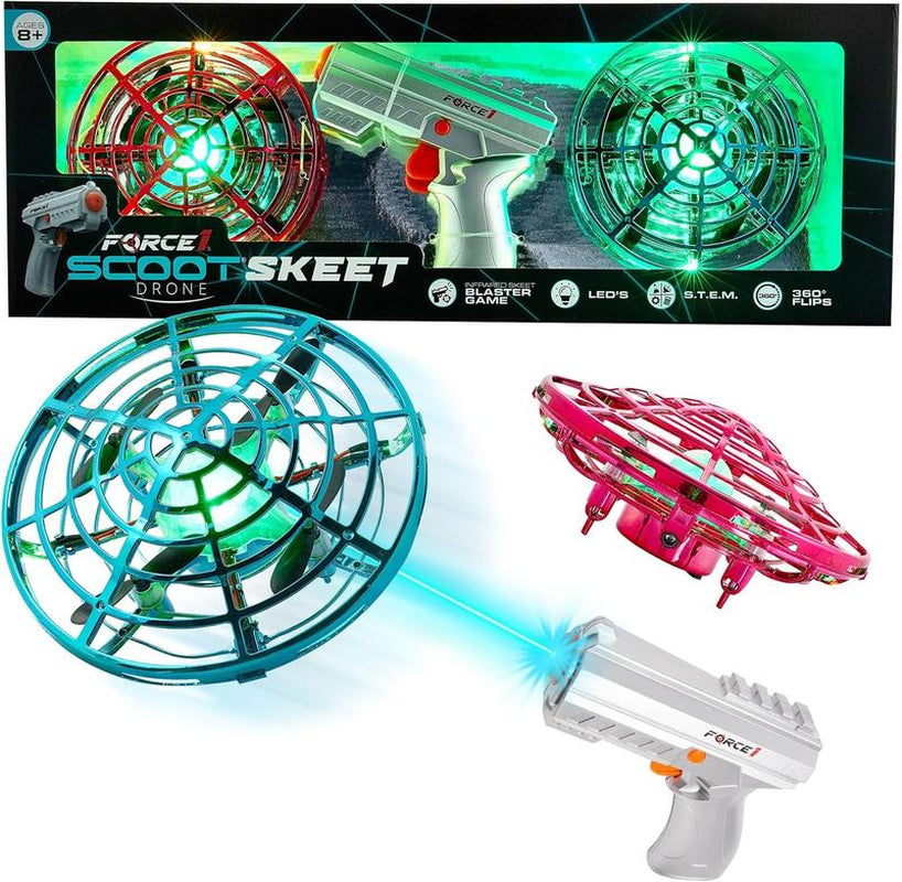 Force1 Scoot Skeet Drone Electronic Shooting Game for Kids and Adults - Drones + Blaster Set - LED Stunt Drone, Indoor Mini Drone Kids Flying Toys