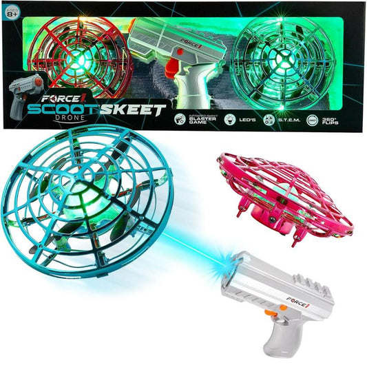 Force1 Scoot Skeet Drone Electronic Shooting Game for Kids and Adults - Drones + Blaster Set - LED Stunt Drone, Indoor Mini Drone Kids Flying Toys